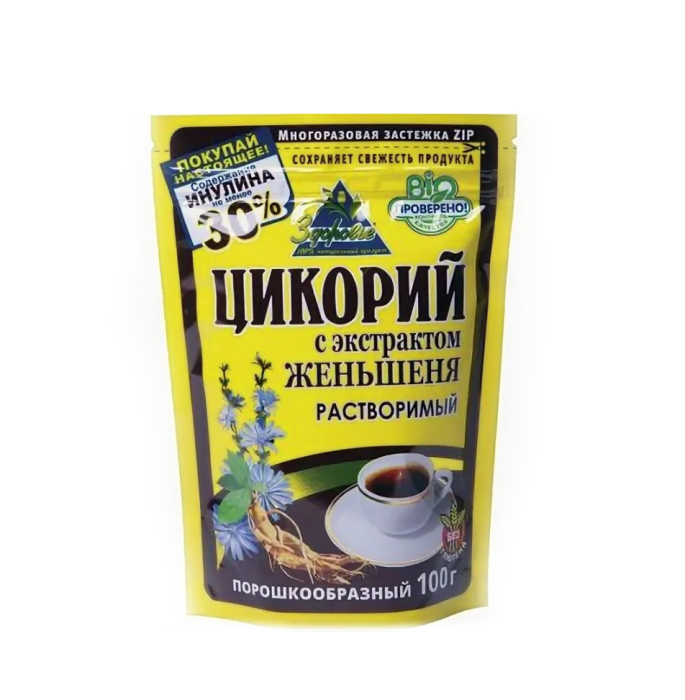 Цикорий здоровье. Цикорий растворимый «здоровье» с женьшенем, 100 г. Цикорий здоровье растворимый порошкообразный.